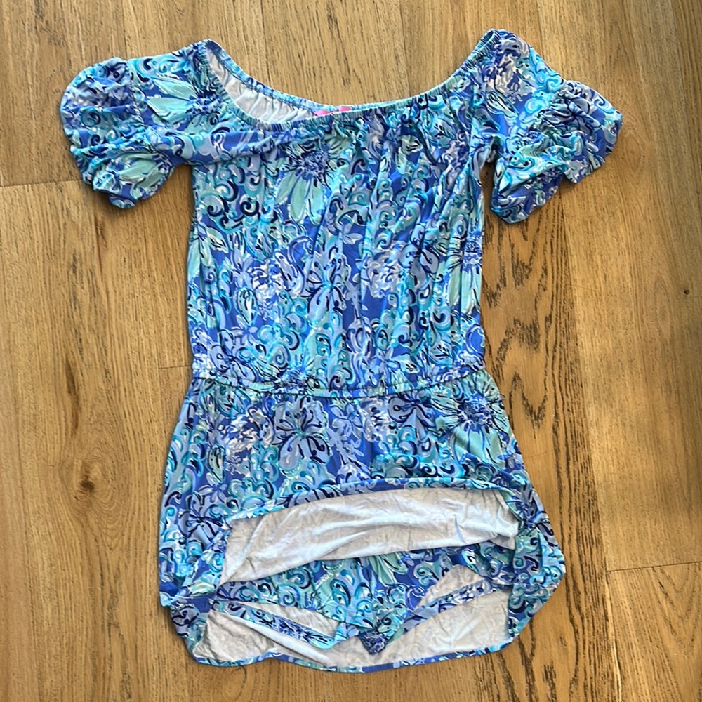 Blue Patterned Off-Shoulder Dress